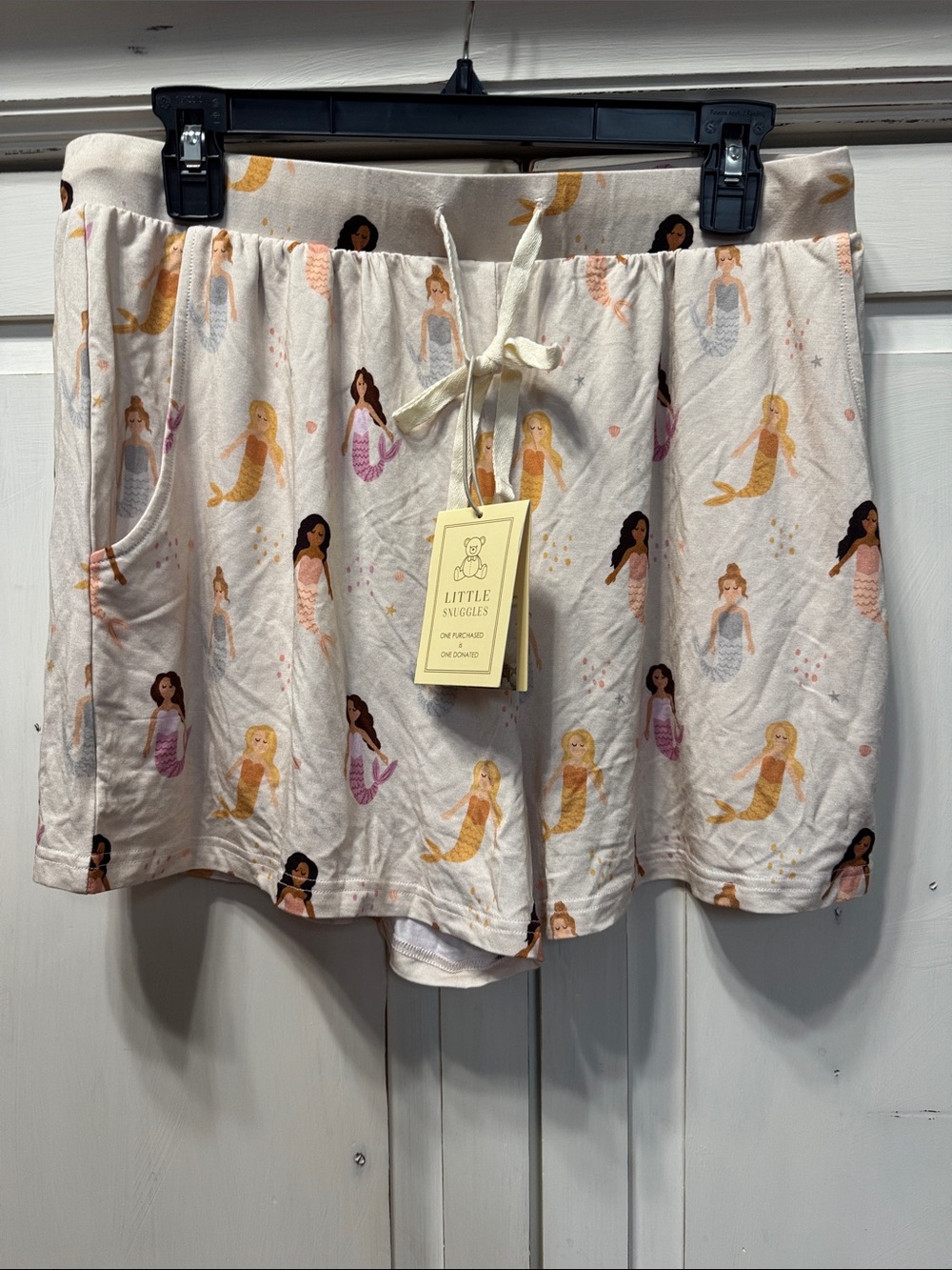 Little Snuggles Cream Mermaid Print Pajama Shorts with Drawstring